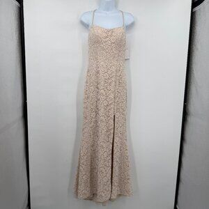 David’s Bridal Champagne Lace Maxi Dress Front Slit Formal Women’s 4 NWT